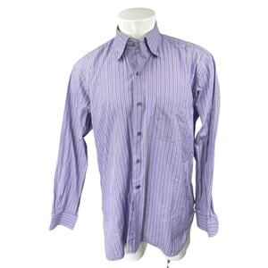 Paul Stuart Men's Purple Striped Collar Long Sleeve Button Down Pocket Shirt XL